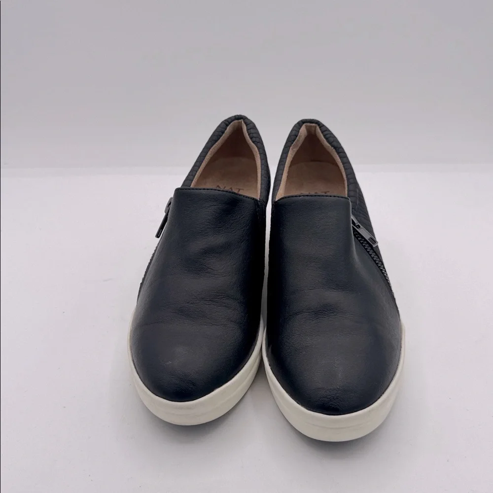 Naturalizer Black Leather Wedge Slip-On Sneakers with White Platform
